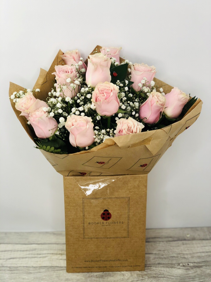 12 Pink Roses Handtied Bouquet